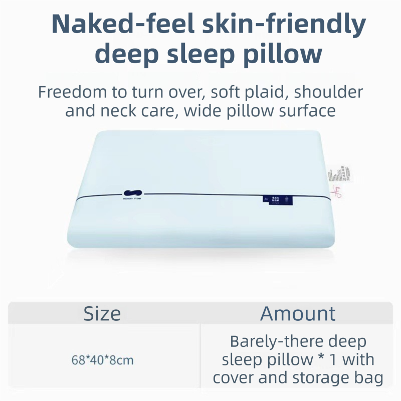 Blue Deep Sleep Slow Rebound Memory Foam Pillow with Washable Cover and Storage Bag - Broad Surface and All-Around Neck Support, 68 x 40 x 8 cm for Back and Side Sleepers