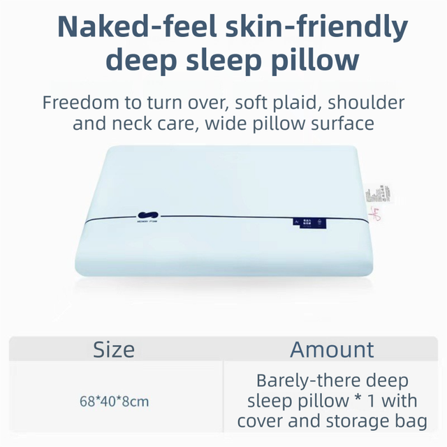 Blue Deep Sleep Slow Rebound Memory Foam Pillow with Washable Cover and Storage Bag - Broad Surface and All-Around Neck Support, 68 x 40 x 10 cm for Back and Side Sleepers
