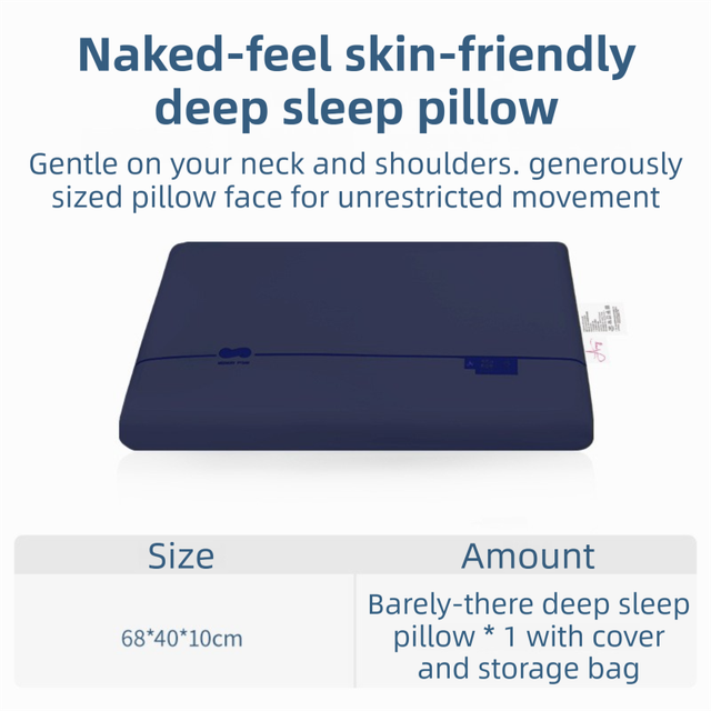 Navy Blue Deep Sleep Slow Rebound Memory Foam Pillow with Washable Cover and Storage Bag - Broad Surface and All-Around Neck Support, 68 x 40 x 10 cm for Back and Side Sleepers
