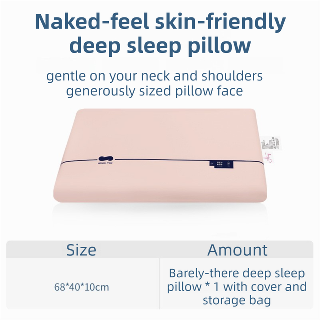Pink Deep Sleep Slow Rebound Memory Foam Pillow with Washable Cover and Storage Bag - Broad Surface and All-Around Neck Support, 68 x 40 x 10 cm for Back and Side Sleepers