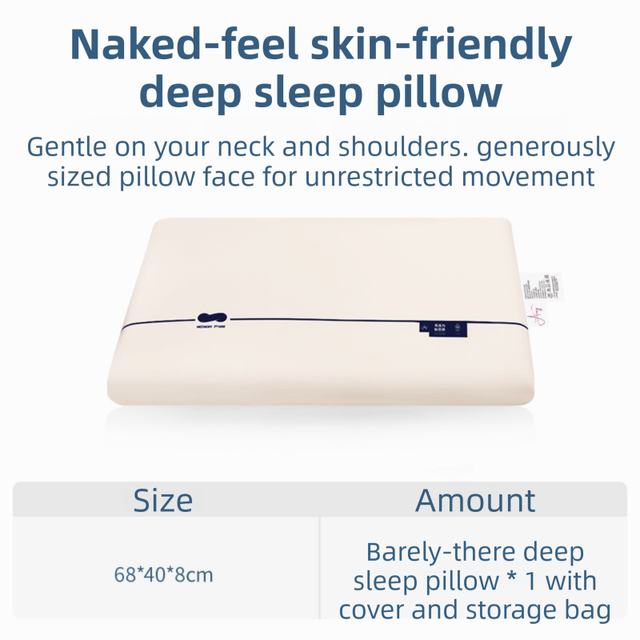 Beige Deep Sleep Slow Rebound Memory Foam Pillow with Washable Cover and Storage Bag - Broad Surface and All-Around Neck Support, 68 x 40 x 8 cm for Back and Side Sleepers