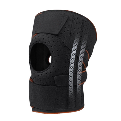 Black Sports Knee Brace 1 Pair - Adjustable Open Patella Support with 4 Spring Stabilisers, Compression Straps, Breathable Moisture-wicking Lining and Non Slip Design for Running, Gym and Cycling