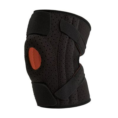 Black Orange Sports Knee Brace 1 Pair - Adjustable Open Patella Support with 4 Spring Stabilisers, Compression Straps, Breathable Moisture-wicking Lining and Non Slip Design for Running, Gym and Cycling