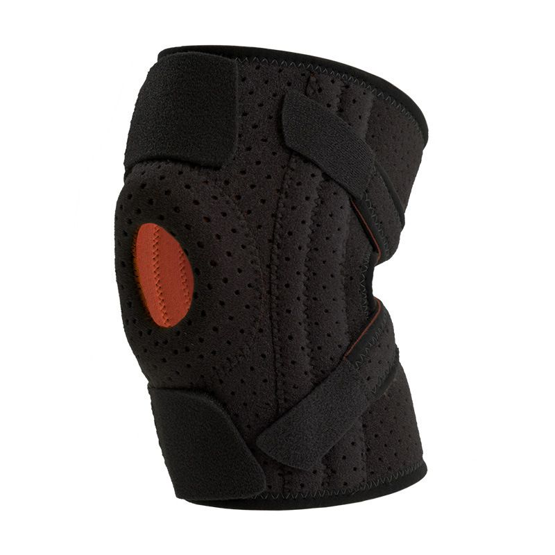 Black Orange Sports Knee Brace 1 Pair - Adjustable Open Patella Support with 4 Spring Stabilisers, Compression Straps, Breathable Moisture-wicking Lining and Non Slip Design for Running, Gym and Cycling