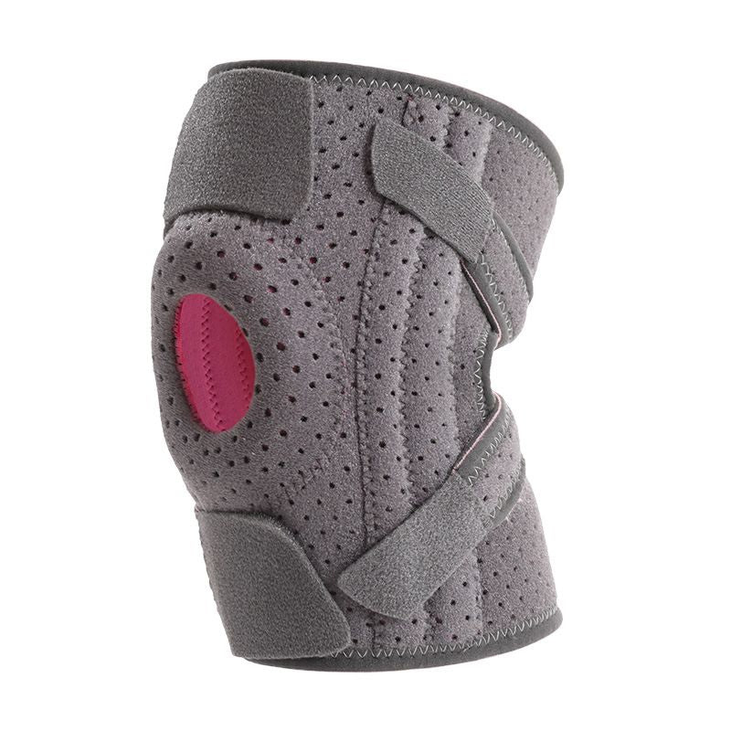 Grey and Rose Red Breathable Sports Knee Brace 1 Pair - Adjustable Open Patella Support with 4 Spring Stabilisers, Compression Straps, Moisture-wicking Lining and Non Slip Design for Running Gym Cycling