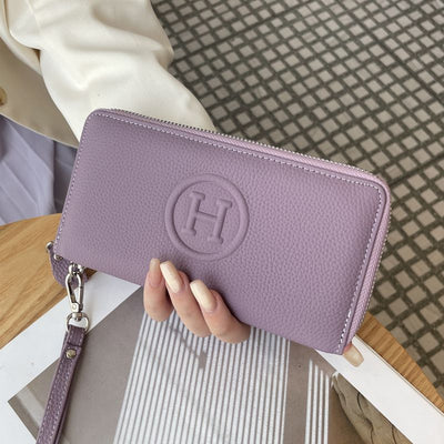 Purple Women's Genuine Leather Long Wallet - Zip Closure Clutch Purse with Multi Compartment Card, Cash and Phone Storage for Everyday Use and Travel