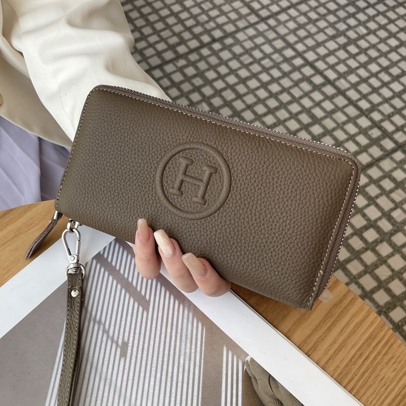 Khaki Women's Genuine Leather Long Wallet - Zip Closure Clutch Purse with Multi Compartment Card, Cash and Phone Storage for Everyday Use and Travel
