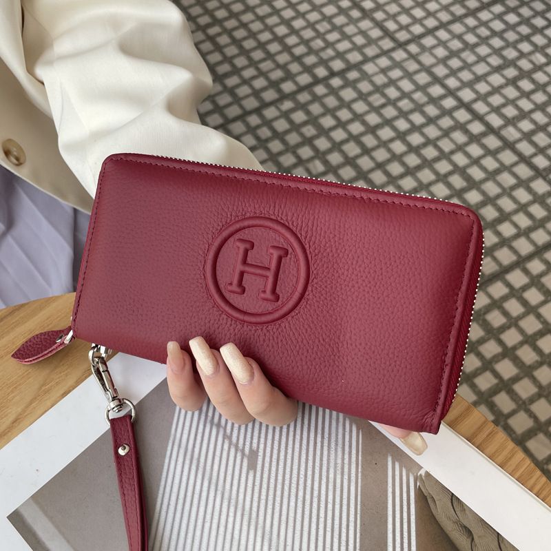 Wine Red Women's Genuine Leather Long Wallet - Zip Closure Clutch Purse with Multi Compartment Card, Cash and Phone Storage for Everyday Use and Travel