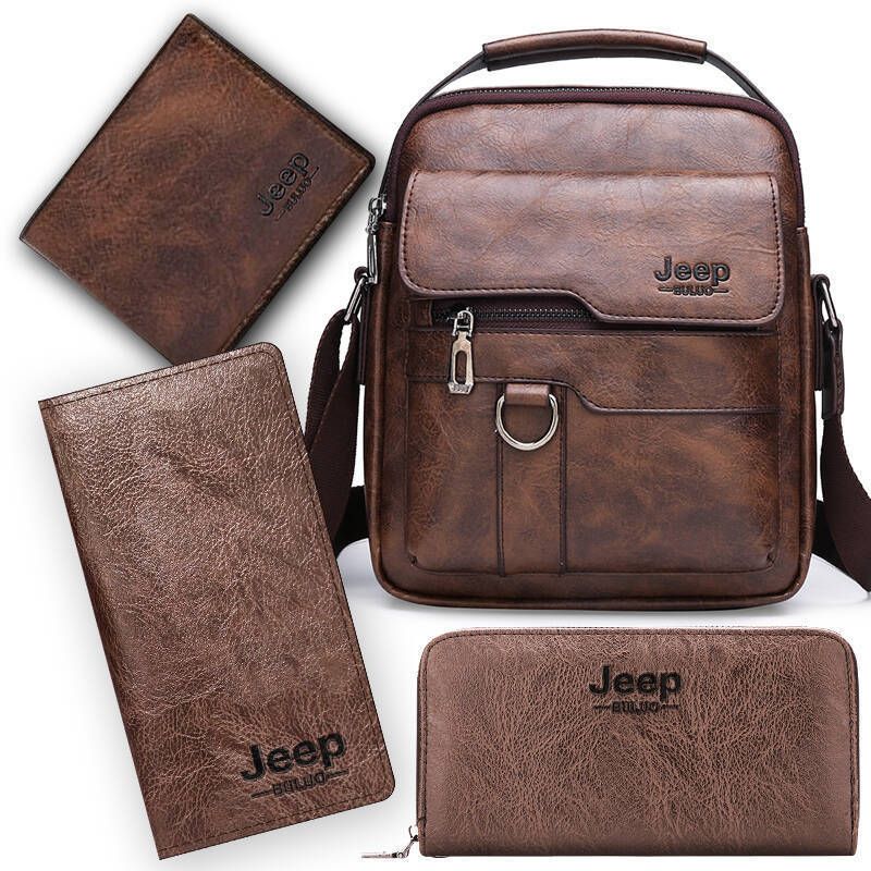 4PCS Brown Retro Business Casual Bag Set with Soft PU Leather Messenger Bag, Handbag, Long & Short Wallet - Large Capacity Multi Compartments and Structured Shape for 8" Ipad Phone Umbrella Cup