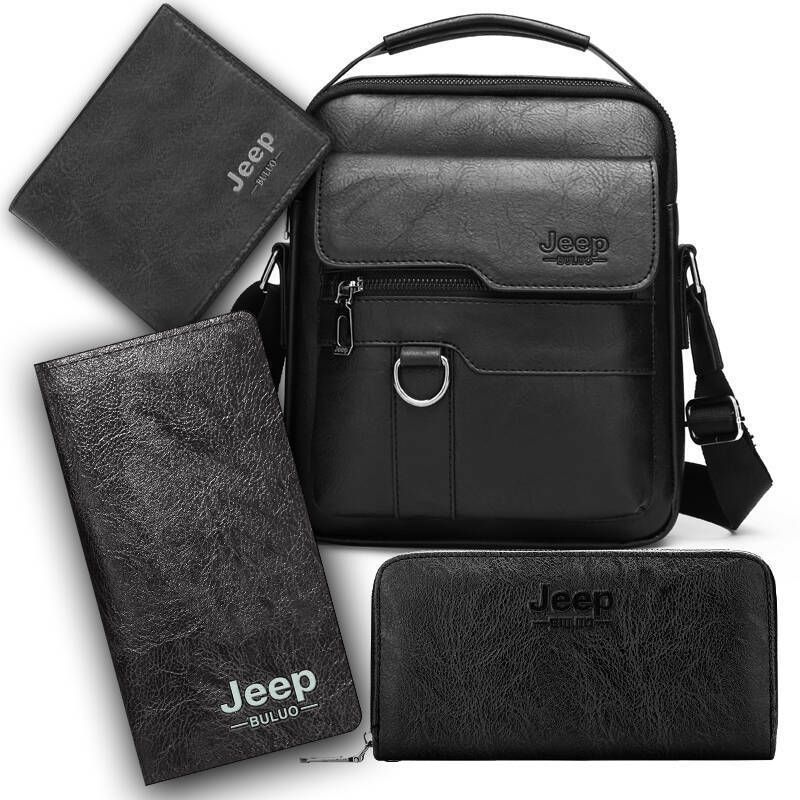 4PCS Black Retro Business Casual Bag Set with Soft PU Leather Messenger Bag, Handbag, Long & Short Wallet - Large Capacity Multi Compartments and Structured Shape for 8" Ipad Phone Umbrella Cup