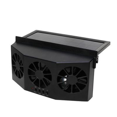 Black Triple Outlet Car Window Ventilation and Exhaust Fan - Solar & USB Plug in, 4500 RPM Air Circulation and Foldable Space Saving, Remove Heat Odors Smoke and Stale Air for Most Vehicles without Anti-Pinch Feature