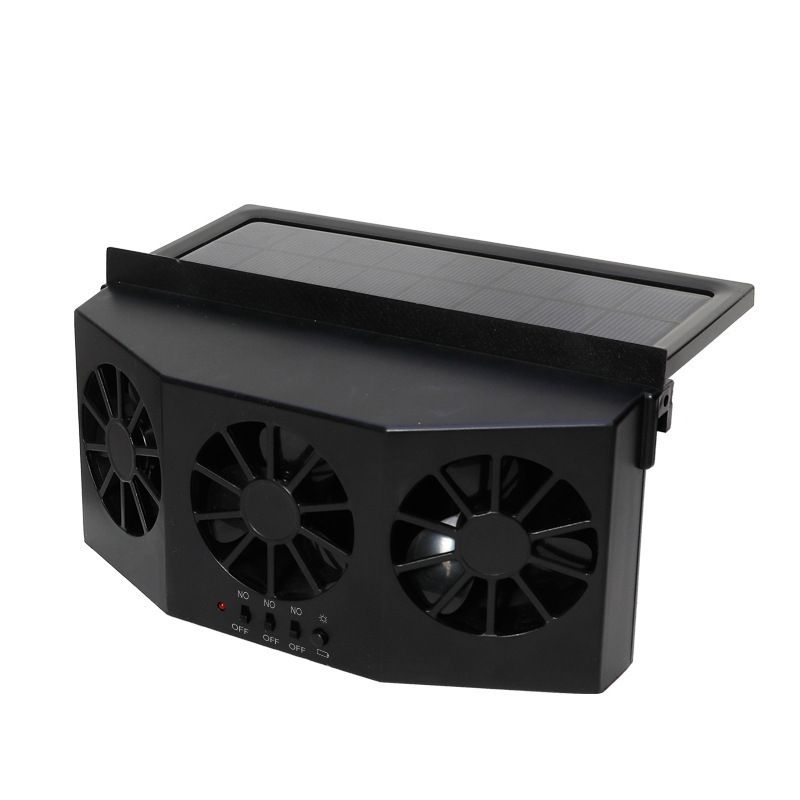 Black Triple Outlet Car Window Ventilation and Exhaust Fan - Solar & USB Plug in, 4500 RPM Air Circulation and Foldable Space Saving, Remove Heat Odors Smoke and Stale Air for Most Vehicles without Anti-Pinch Feature
