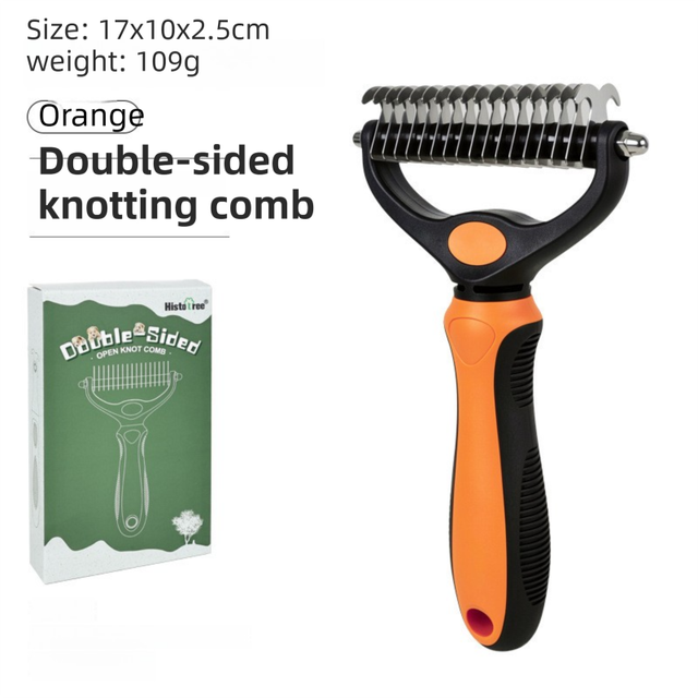 Orange Dual Sided Pet Knot Cutter for Dogs & Cats - 17 / 9 Tooth Undercoat Grooming Rake with Non-Slip TPR Handle, Perfect Long Fur Remove Tangles Mats Knots