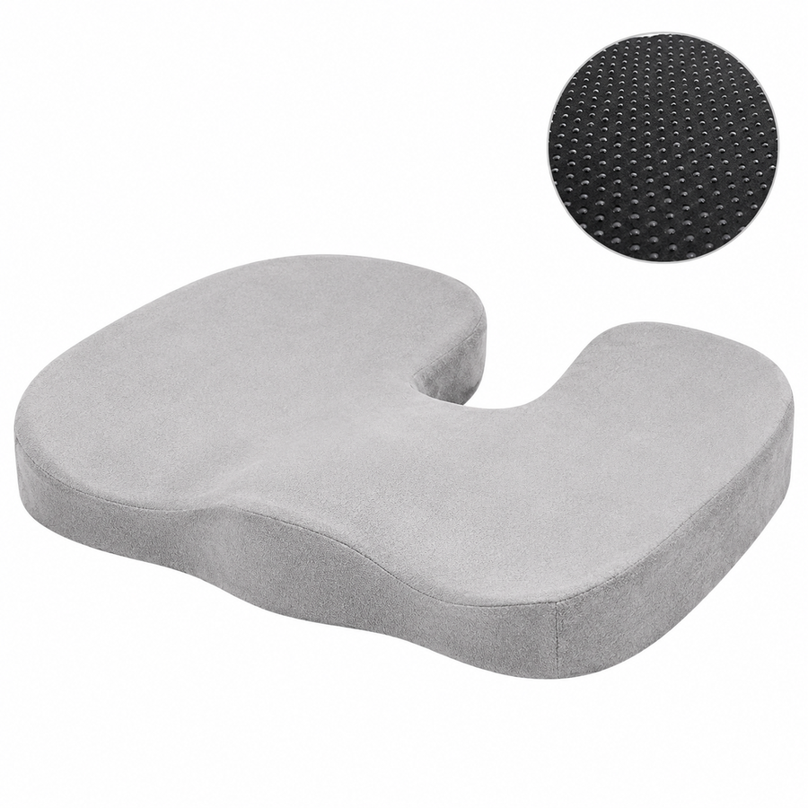 Grey Memory Foam Seat Cushion - 44 x 35 x 6 cm Polyester Chair Pad, Anti-slip bottom,Thickened Breathable Comfort for Office Chairs, Student Desks and Everyday Seating