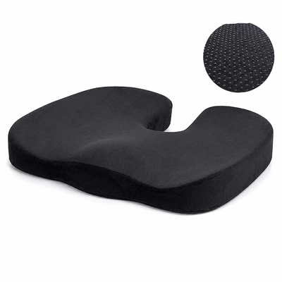 Black Memory Foam Seat Cushion - 44 x 35 x 6 cm Polyester Chair Pad, Anti-slip bottom,Thickened Breathable Comfort for Office Chairs, Student Desks and Everyday Seating