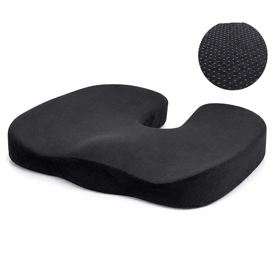 Black Memory Foam Seat Cushion - 44 x 35 x 6 cm Polyester Chair Pad, Anti-slip bottom,Thickened Breathable Comfort for Office Chairs, Student Desks and Everyday Seating