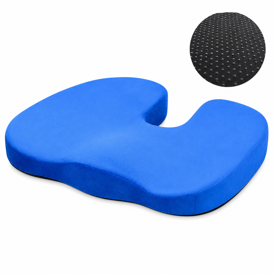Blue Memory Foam Seat Cushion - 44 x 35 x 6 cm Polyester Chair Pad, Anti-slip bottom,Thickened Breathable Comfort for Office Chairs, Student Desks and Everyday Seating
