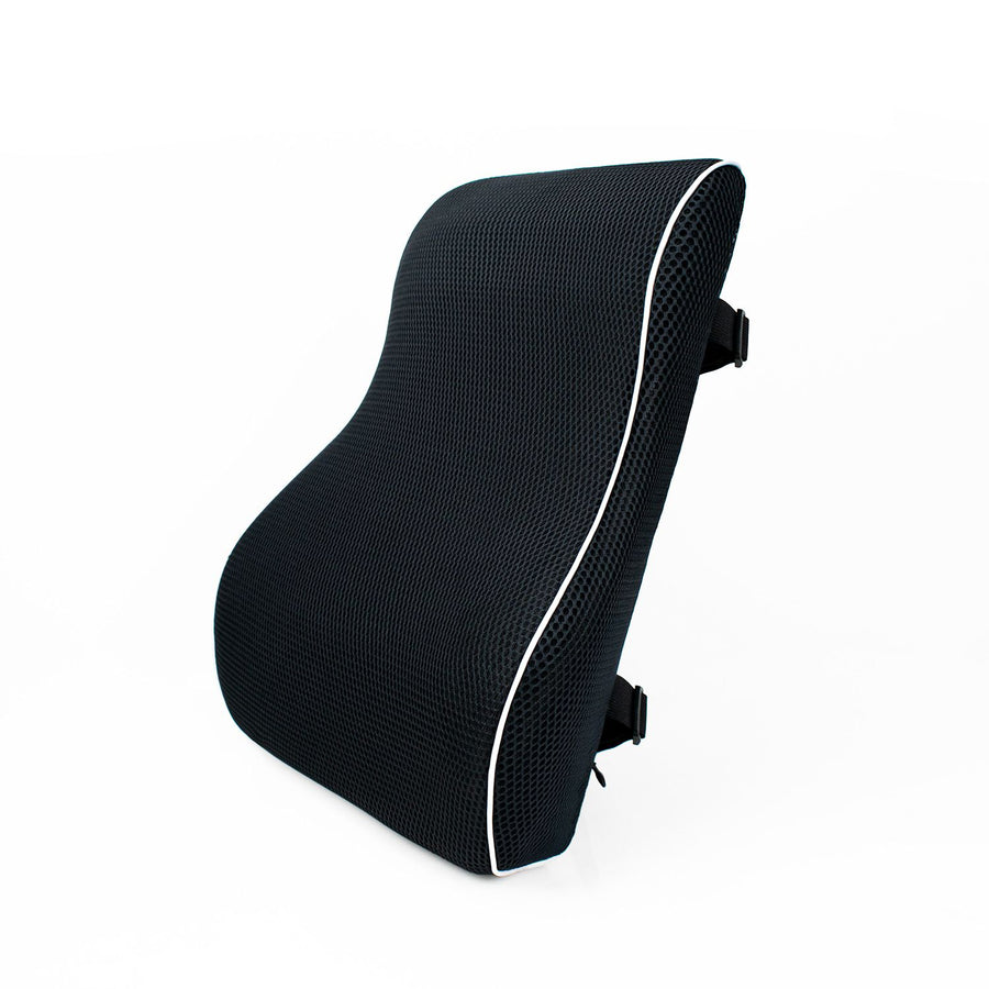 Black 45x40x10cm  Memory Foam Lumbar Support Cushion - Polyester Mesh Cover, Adjustable Straps, Back Rest for Office Chair and Car Seat, Posture Relief for Prolonged Sitting