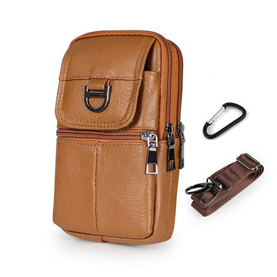 Yellow Leather Belt Phone Pouch - Multi-Pocket Waist Bag with Shoulder Strap, Durable Zipper Closure for Work, Cycling & Daily Carry