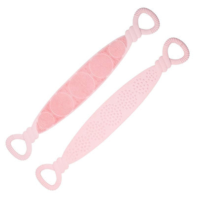 Pink 90cm Silicone Back Scrubber Long Exfoliating Bath Strap - Double Sided Massage Texture, Non Slip Grip Handles, Deep Cleansing Shower Tool for Home Spa