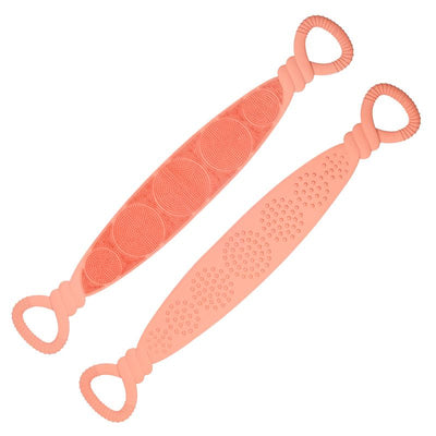 Orange 90cm Silicone Back Scrubber Long Exfoliating Bath Strap - Double Sided Massage Texture, Non Slip Grip Handles, Deep Cleansing Shower Tool for Home Spa