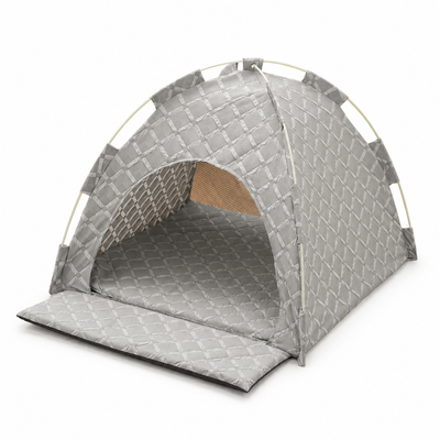 Grey 48x42x40cm Summer Pet Cooling Tent Bed - Semi Enclosed Cat Dog House with Waterproof Oxford Fabric, Breathable Mesh, Fiberglass Frame, Non Slip Base