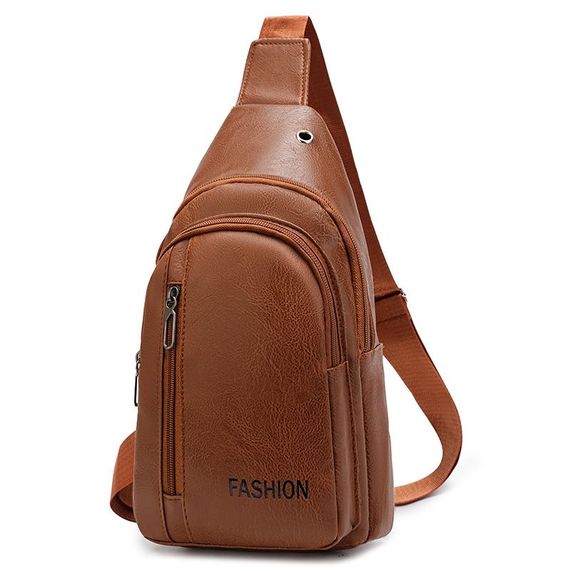 Light brown Men's PU Leather Chest Bag - Water Resistant Crossbody Sling Bag - Multi Pocket Storage, Adjustable Strap, Lightweight Travel & Daily Commute