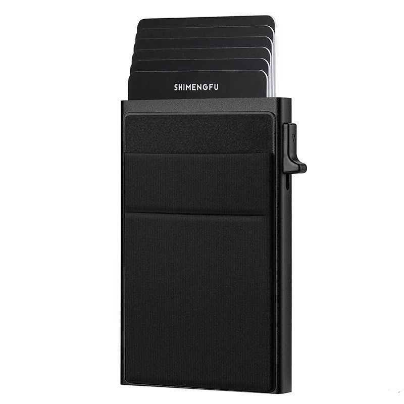 Black RFID Blocking Aluminum Wallet - Slim Pop Up Card Holder - 10+ Card Capacity, Cash Pocket, Lightweight Front Pocket Design