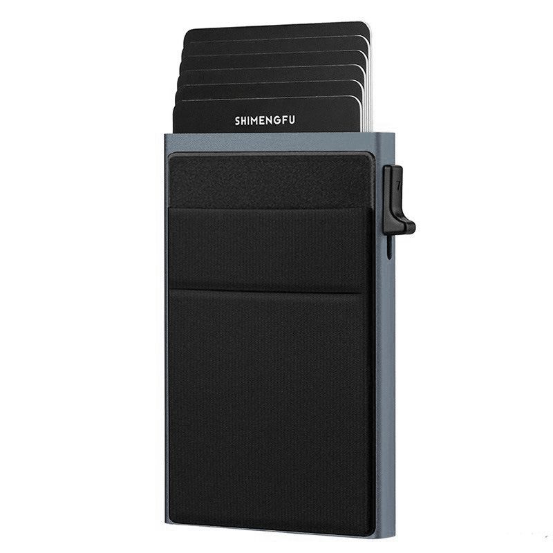 Grey RFID Blocking Aluminum Wallet - Slim Pop Up Card Holder - 10+ Card Capacity, Cash Pocket, Lightweight Front Pocket Design