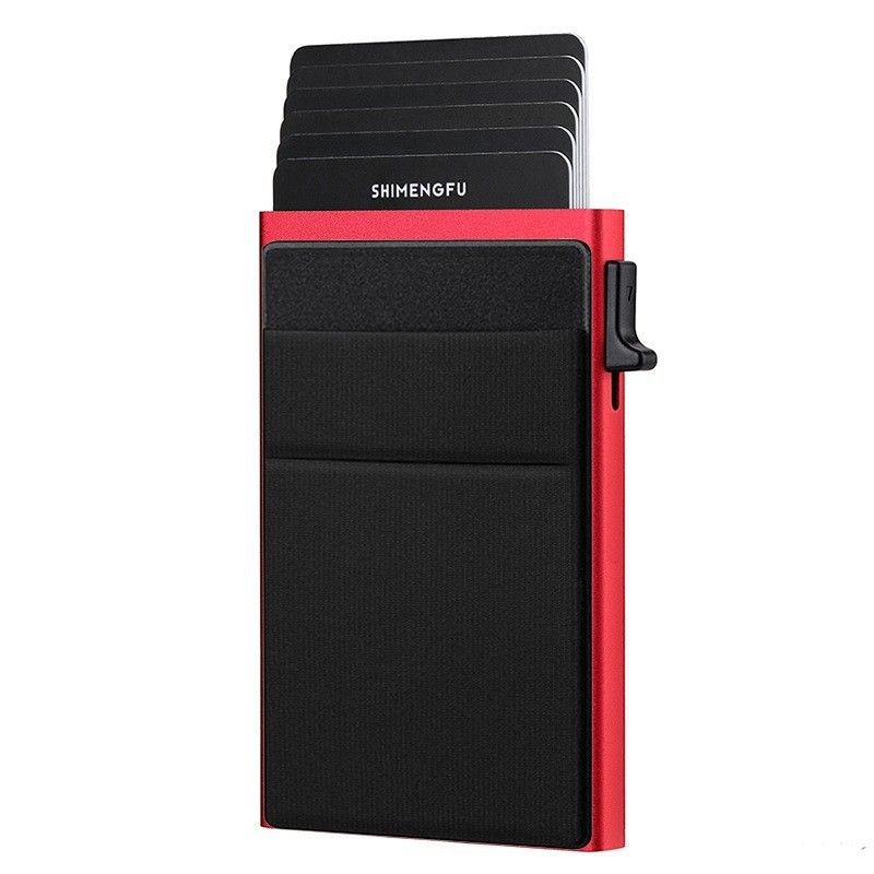 Red RFID Blocking Aluminum Wallet - Slim Pop Up Card Holder - 10+ Card Capacity, Cash Pocket, Lightweight Front Pocket Design