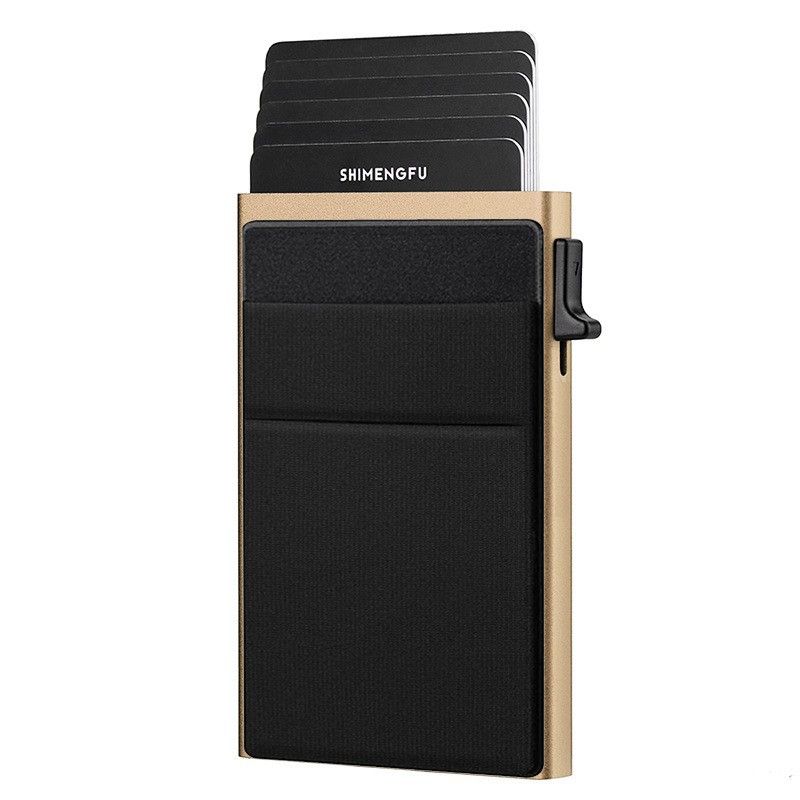 Golden RFID Blocking Aluminum Wallet - Slim Pop Up Card Holder - 10+ Card Capacity, Cash Pocket, Lightweight Front Pocket Design