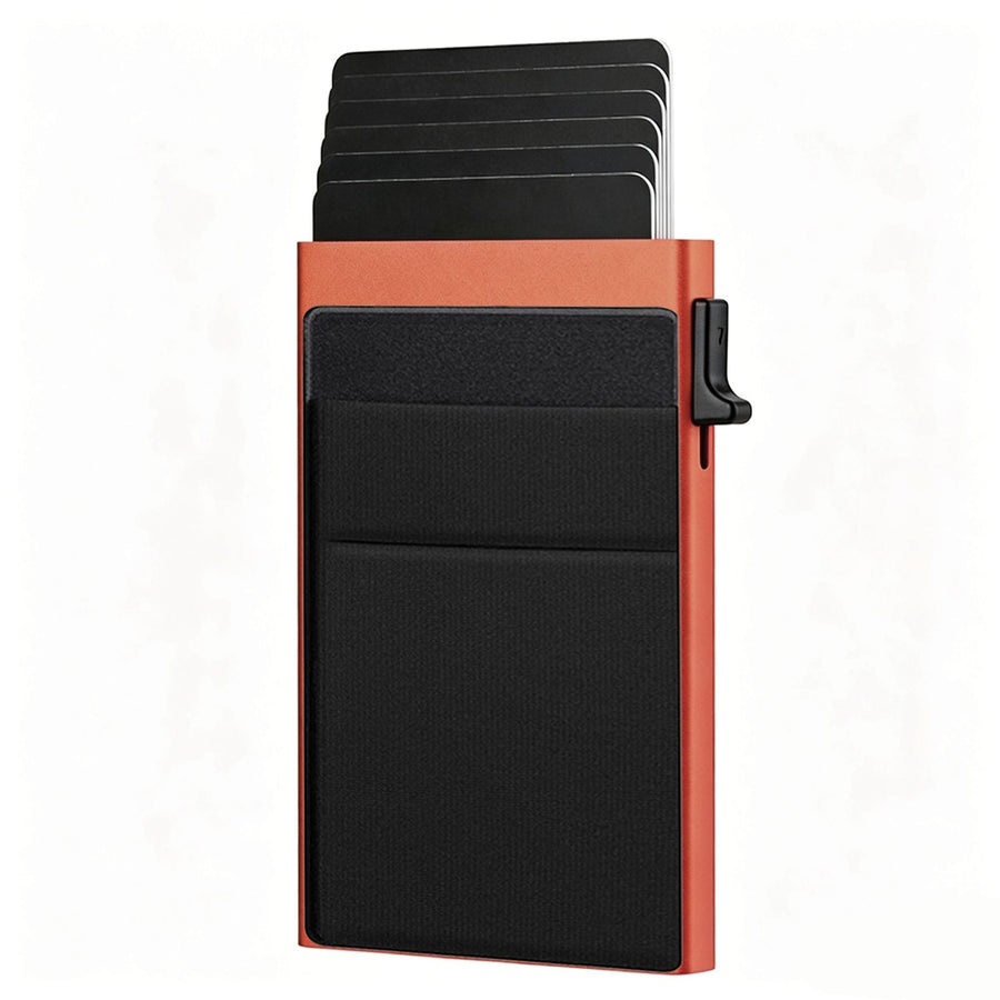 Orange RFID Blocking Aluminum Wallet - Slim Pop Up Card Holder - 10+ Card Capacity, Cash Pocket, Lightweight Front Pocket Design