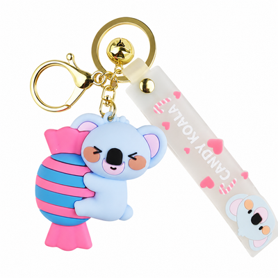 Candy  Koala PVC Keychain - Cute 3D Cartoon Koala Figure , Soft Rubber Bag Charm and Car Key Ring Accessory, Lightweight Collectible Gift for Kids and Teens