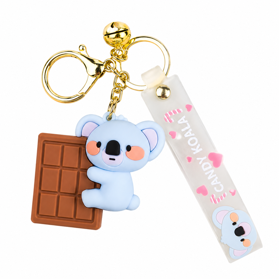 Chocolate  Koala PVC Keychain - Cute 3D Cartoon Koala Figure , Soft Rubber Bag Charm and Car Key Ring Accessory, Lightweight Collectible Gift for Kids and Teens