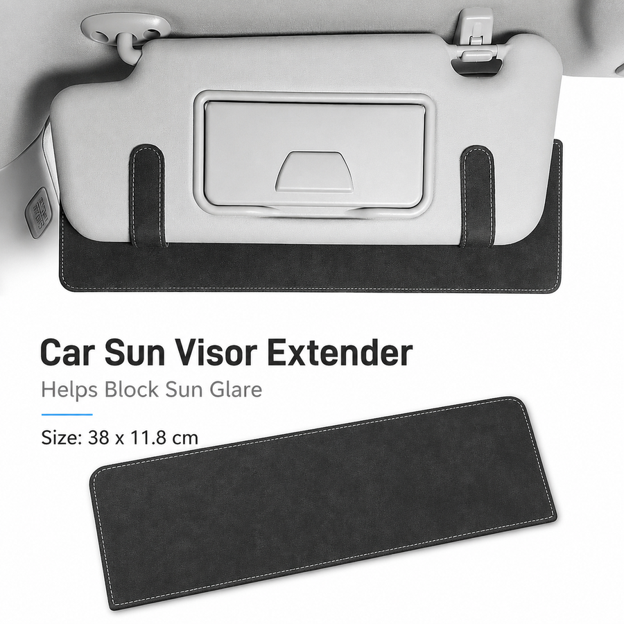Dark gray Car Sun Visor Extension Panel 38cm x 11.8cm - Glare Reduction, Easy Clip-On Installation, Universal Fit for Cars and SUVs