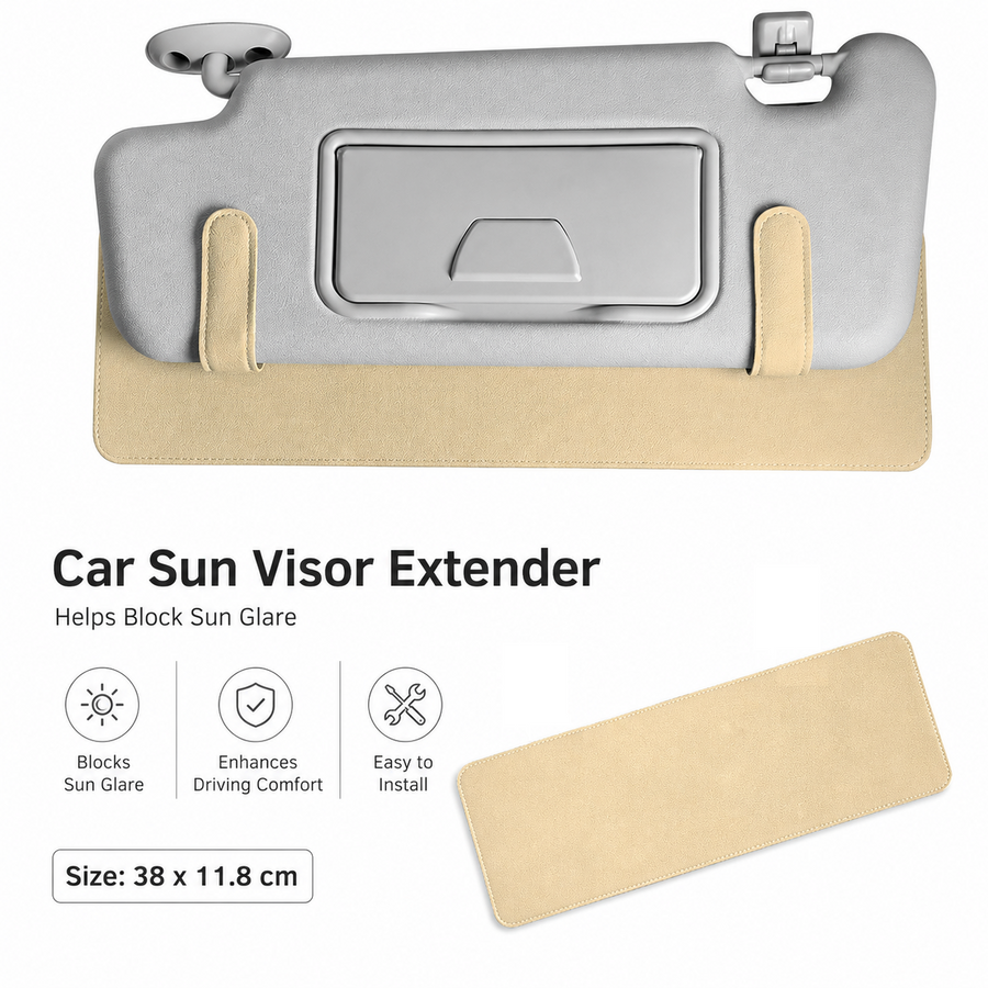 Beige Car Sun Visor Extension Panel 38cm x 11.8cm - Glare Reduction, Easy Clip-On Installation, Universal Fit for Cars and SUVs