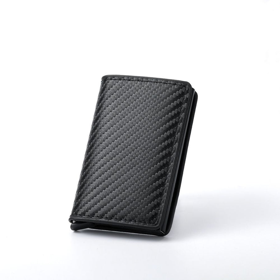 Black Carbon Fiber texture RFID Wallet - Automatic Pop-Up Card Holder with Aluminium Frame - Slim Minimalist Design for Men, Travel and Daily Use