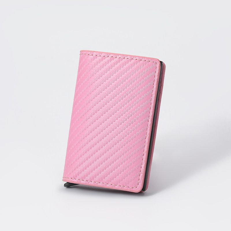Pink Carbon Fiber texture RFID Wallet - Automatic Pop-Up Card Holder with Aluminium Frame - Slim Minimalist Design for Men, Travel and Daily Use