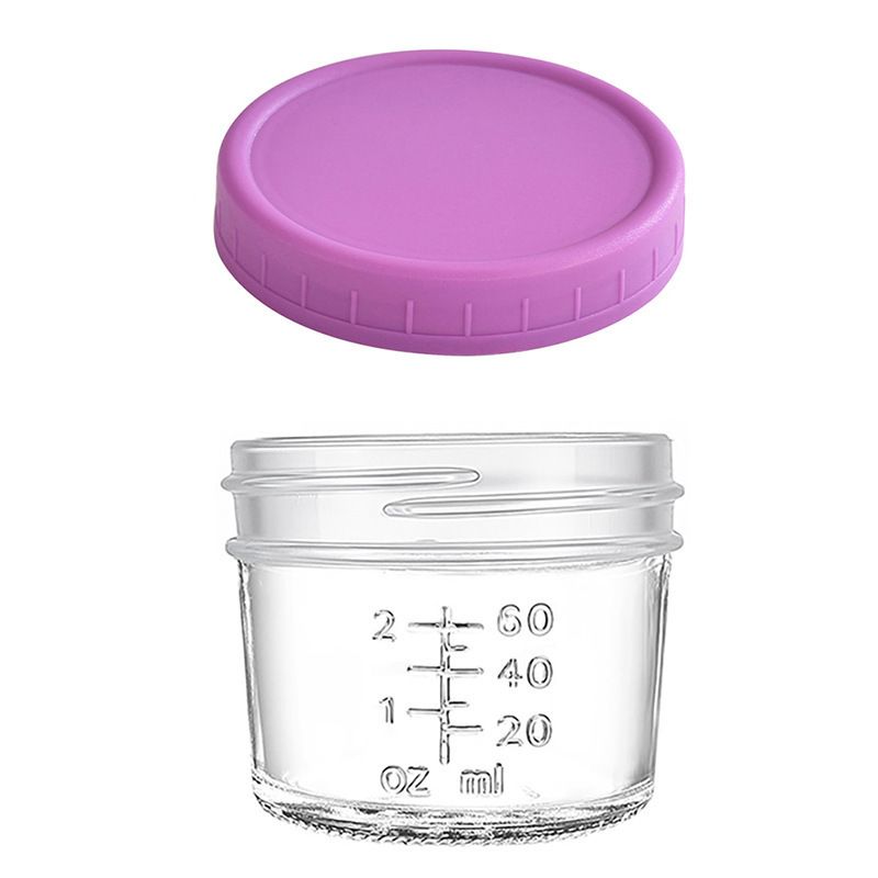 Purple lid 4oz Glass  Storage Jars with Leakproof Lids and Measurement Marks - BPA Free, Microwave and Dishwasher Safe, Ideal for Homemade Purees, Sauce, and Portion Control