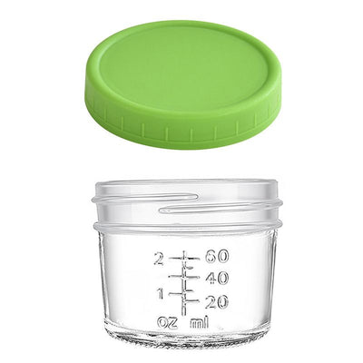 Green lid 4oz Glass  Storage Jars with Leakproof Lids and Measurement Marks - BPA Free, Microwave and Dishwasher Safe, Ideal for Homemade Purees, Sauce, and Portion Control