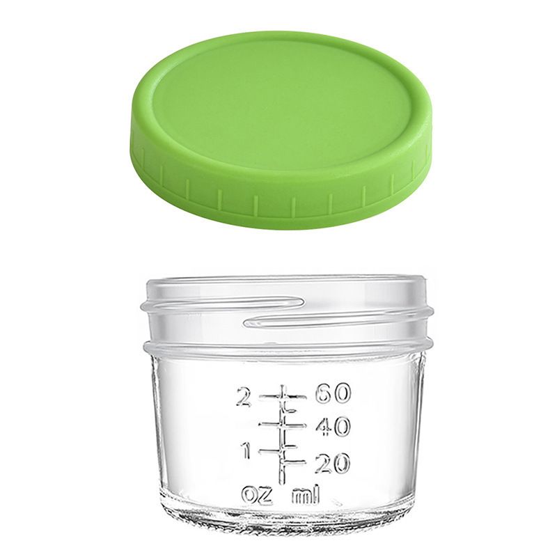 Green lid 4oz Glass  Storage Jars with Leakproof Lids and Measurement Marks - BPA Free, Microwave and Dishwasher Safe, Ideal for Homemade Purees, Sauce, and Portion Control