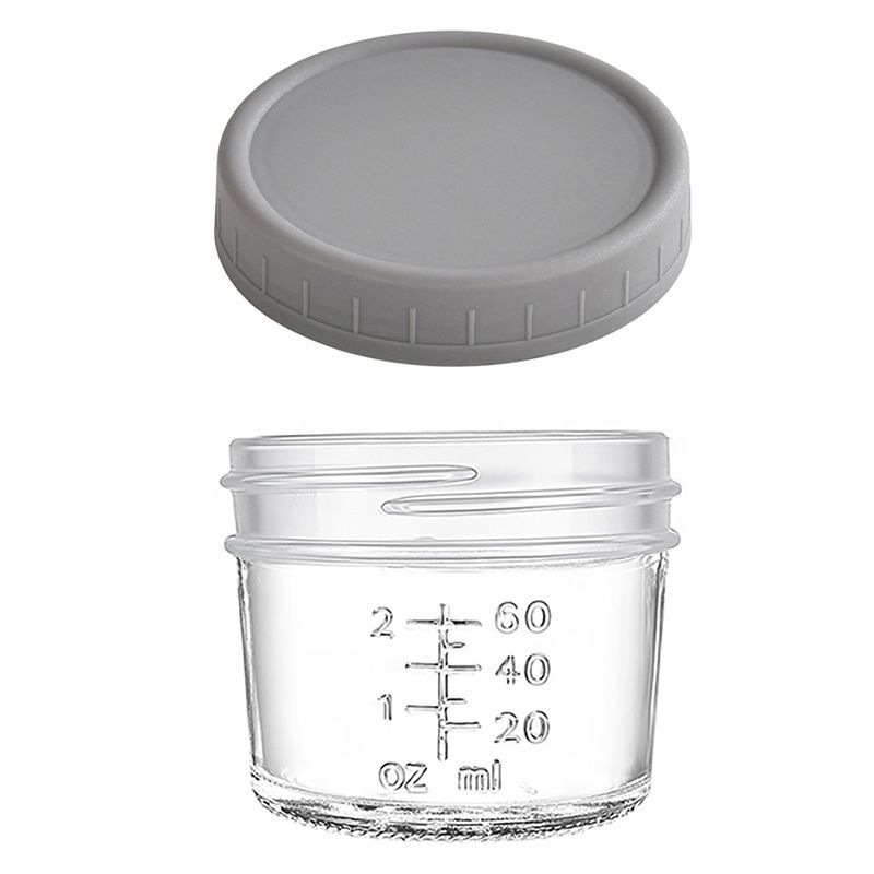 Grey lid 4oz Glass  Storage Jars with Leakproof Lids and Measurement Marks - BPA Free, Microwave and Dishwasher Safe, Ideal for Homemade Purees, Sauce, and Portion Control