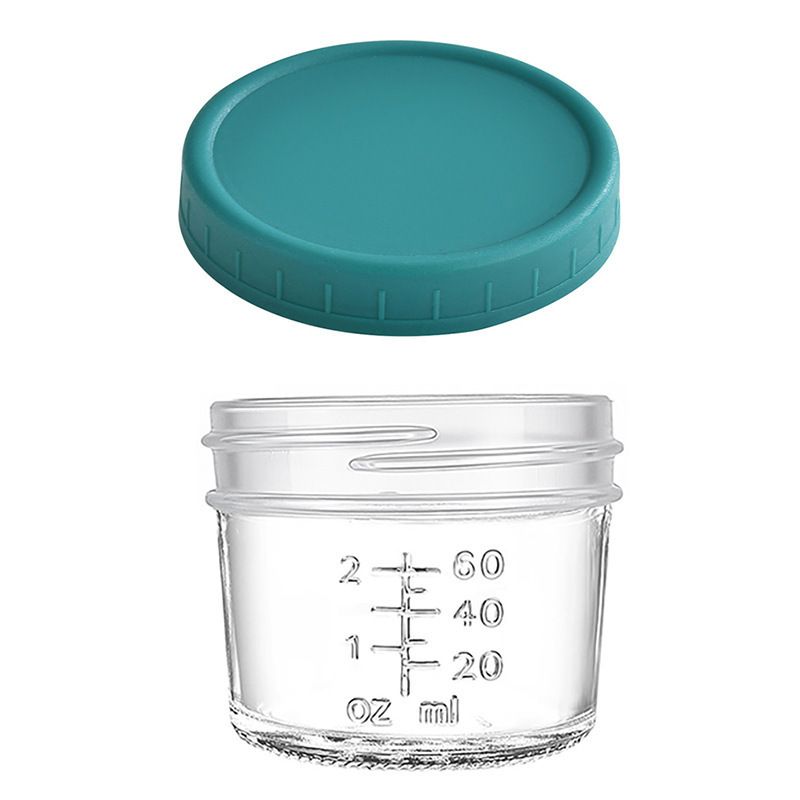 Dark Green lid 4oz Glass  Storage Jars with Leakproof Lids and Measurement Marks - BPA Free, Microwave and Dishwasher Safe, Ideal for Homemade Purees, Sauce, and Portion Control