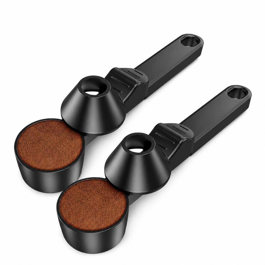 2 pcs Black Sliding Coffee Scoop  - Long Handle Plastic Measuring Spoon for Ground Coffee and Tea Leaves and Pepper and Protein Powder - Storage Design for Kitchen Organisation