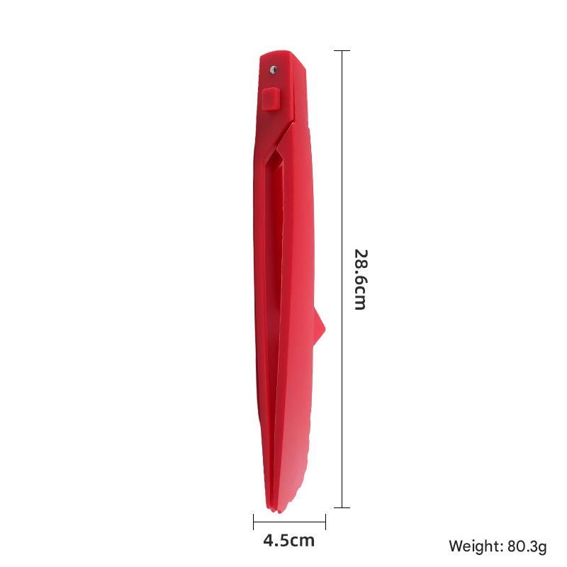 Red Foldable Nylon Kitchen Tongs - Self-Standing Design with Serrated Grip and Locking Clip - Heat Resistant Food Serving Tool for BBQ, Pasta, Salad and Baking