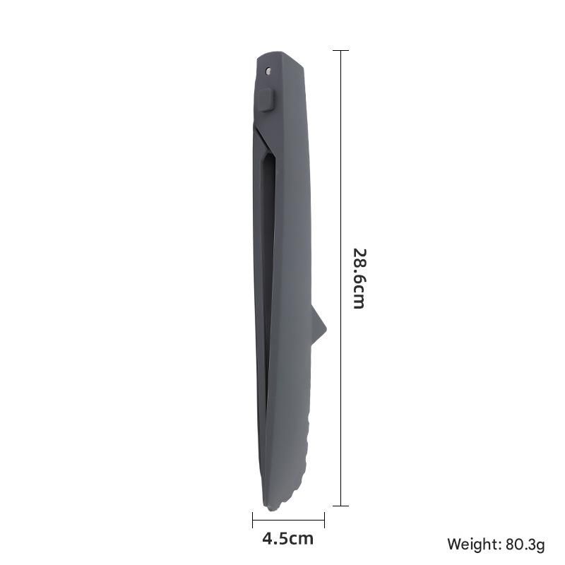 Grey Foldable Nylon Kitchen Tongs - Self-Standing Design with Serrated Grip and Locking Clip - Heat Resistant Food Serving Tool for BBQ, Pasta, Salad and Baking