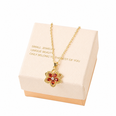 Red Rotating Bauhinia Zircon Flower Pendant Necklace - Alloy and Zircon - 15mm Pendant, 40+5cm Chain, Design for Women, Fashionable Collarbone Jewelry Gift
