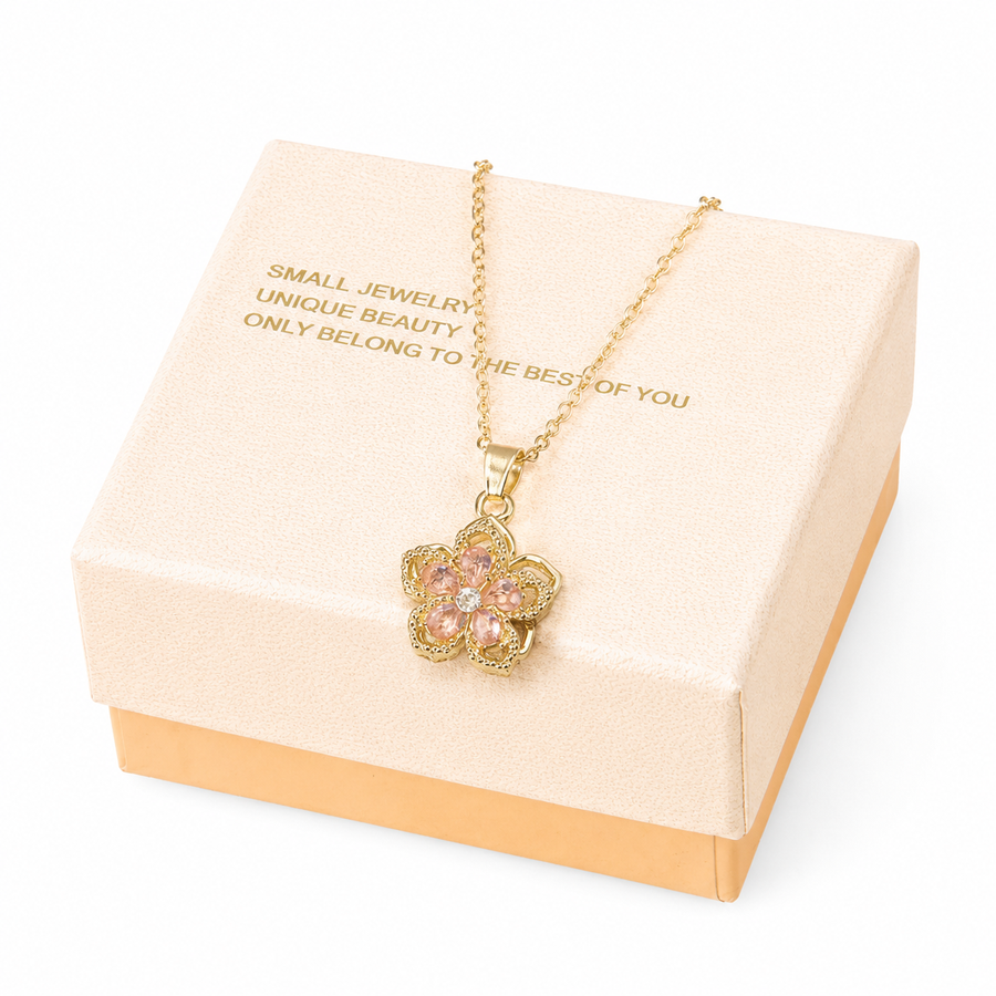 Pink Rotating Bauhinia Zircon Flower Pendant Necklace - Alloy and Zircon - 15mm Pendant, 40+5cm Chain, Design for Women, Fashionable Collarbone Jewelry Gift