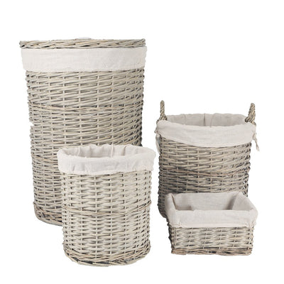 NNEDSZ 4 Piece Wicker  Storage Baskets With Liner Set-0