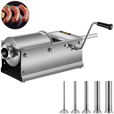 VEVOR Manual Sausage Stuffer, 3 L / 7 LBS Horizontal Sausage Machine, Dual-Speed Meat Stuffer, Made of Food-Grade 304 Stainless Steel, Includes 5 Stuffing Tubes, for Home Kitchen Restaurant Commercial-0